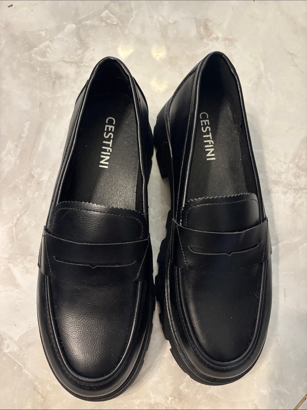 Black Leather Penny Loafer platform shoes 8